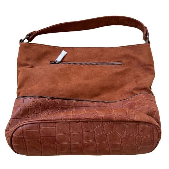 NEW Neiman Marcus Brand Brown/Rust Suede Hobo Shoulder Bag with Zip Closure - Picture 2 of 10